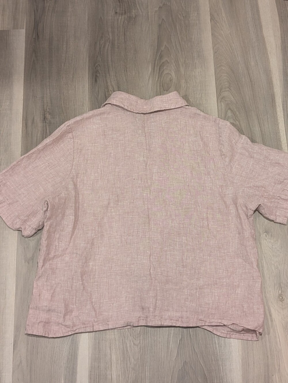 Quince | 100% European Linen Short Sleeve Popover Top In Vintage Pink Chambray - Picture 8 of 15